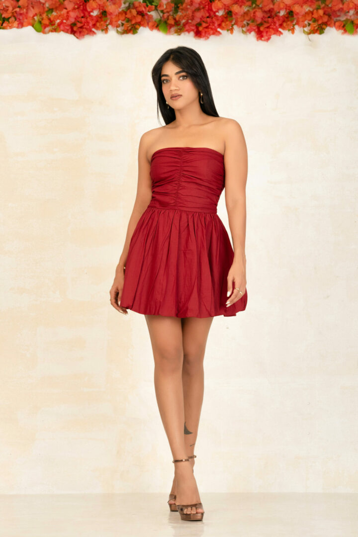 BUBBLE MAROON TUBE MINI DRESS